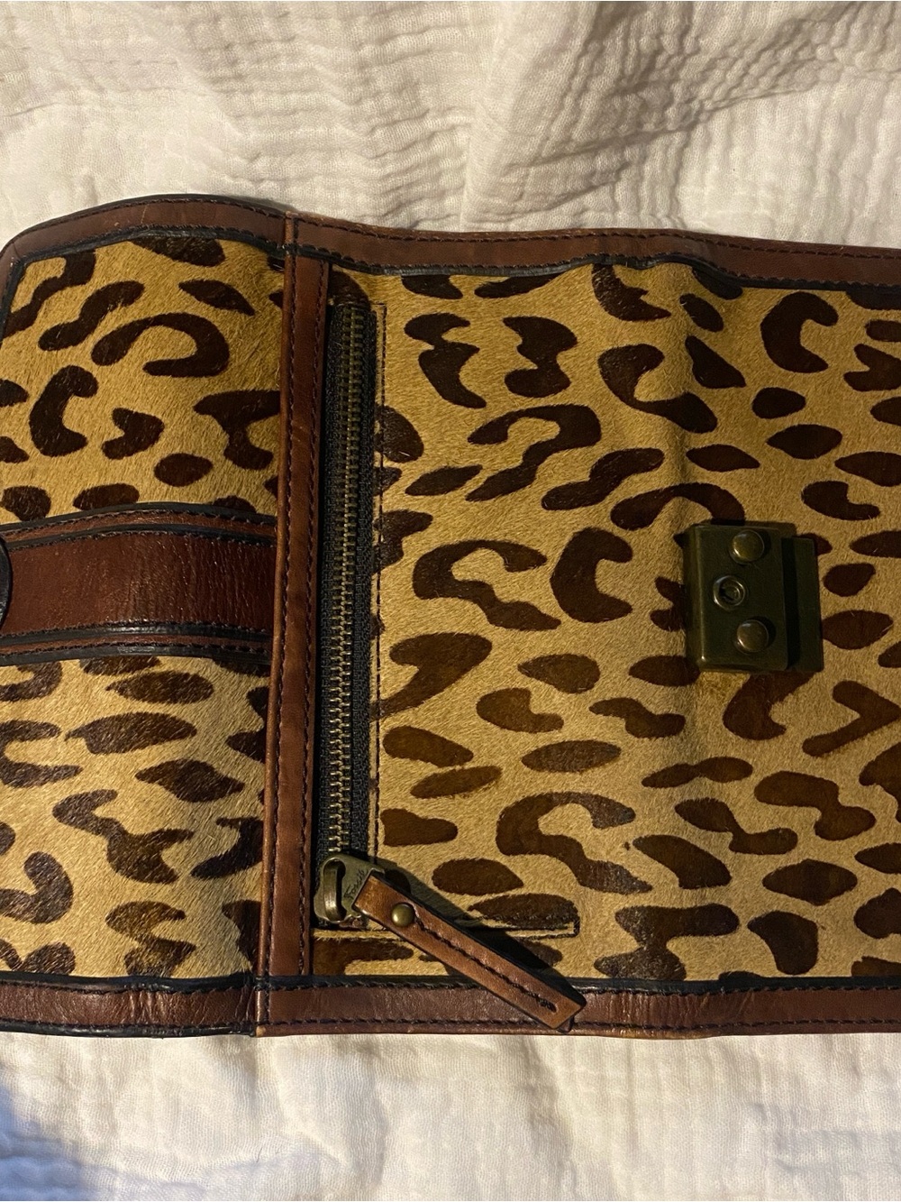 Fossil Leopard Print Clutch vintage reissue wallet trifold leather - Picture 6 of 8